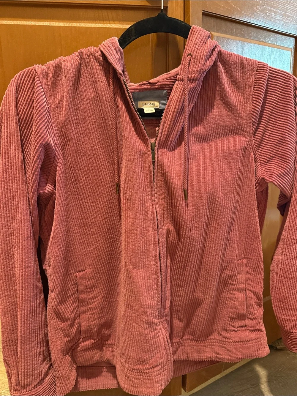 L.L. Bean Ribbed Corduroy Hooded Zip Jacket in Rose